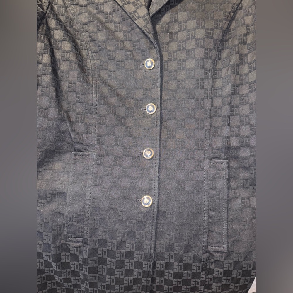 St. John Sport Black Jacquard Logo Print Belted Gold Chain Accent Coat Trench S - Picture 6 of 6